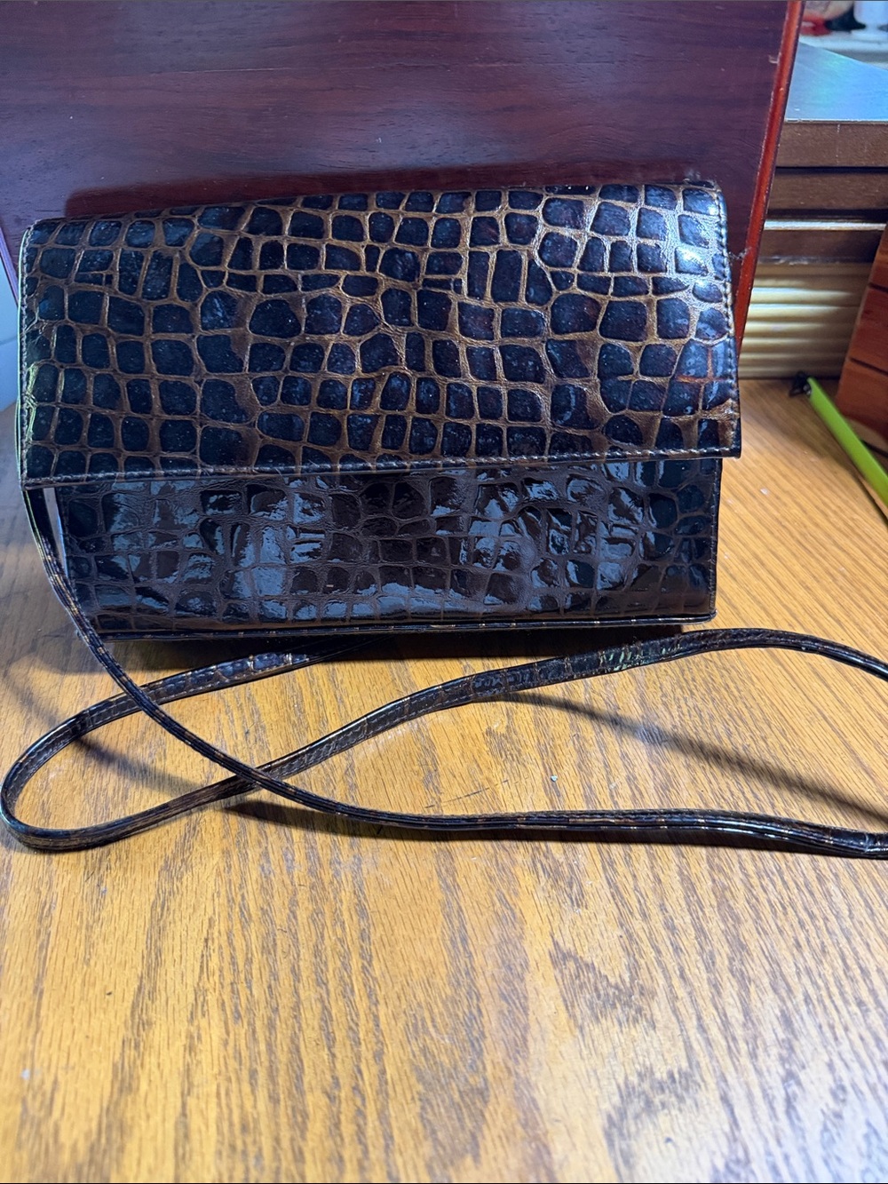 Nordstrom Dark Brown Croc-Embossed Crossbody Bag